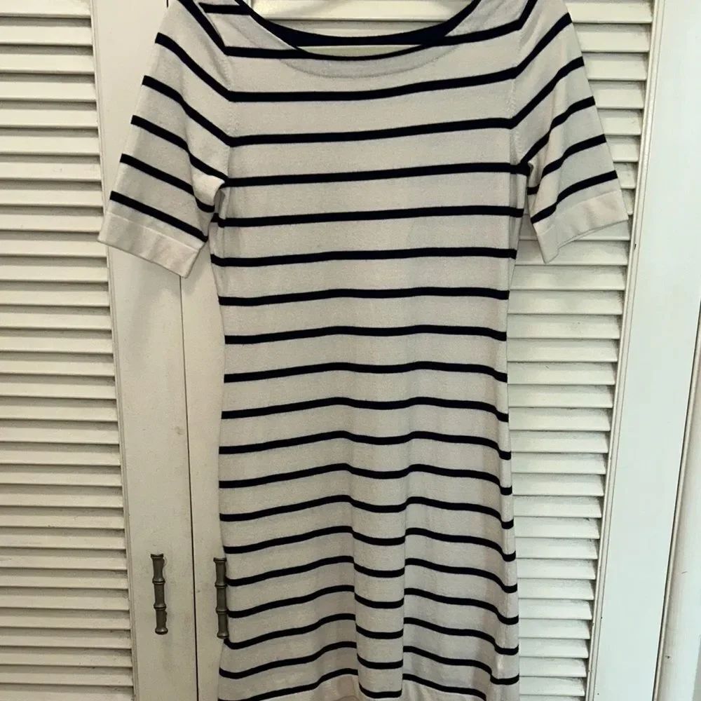 Boston Proper Black and White Striped Midi Dress